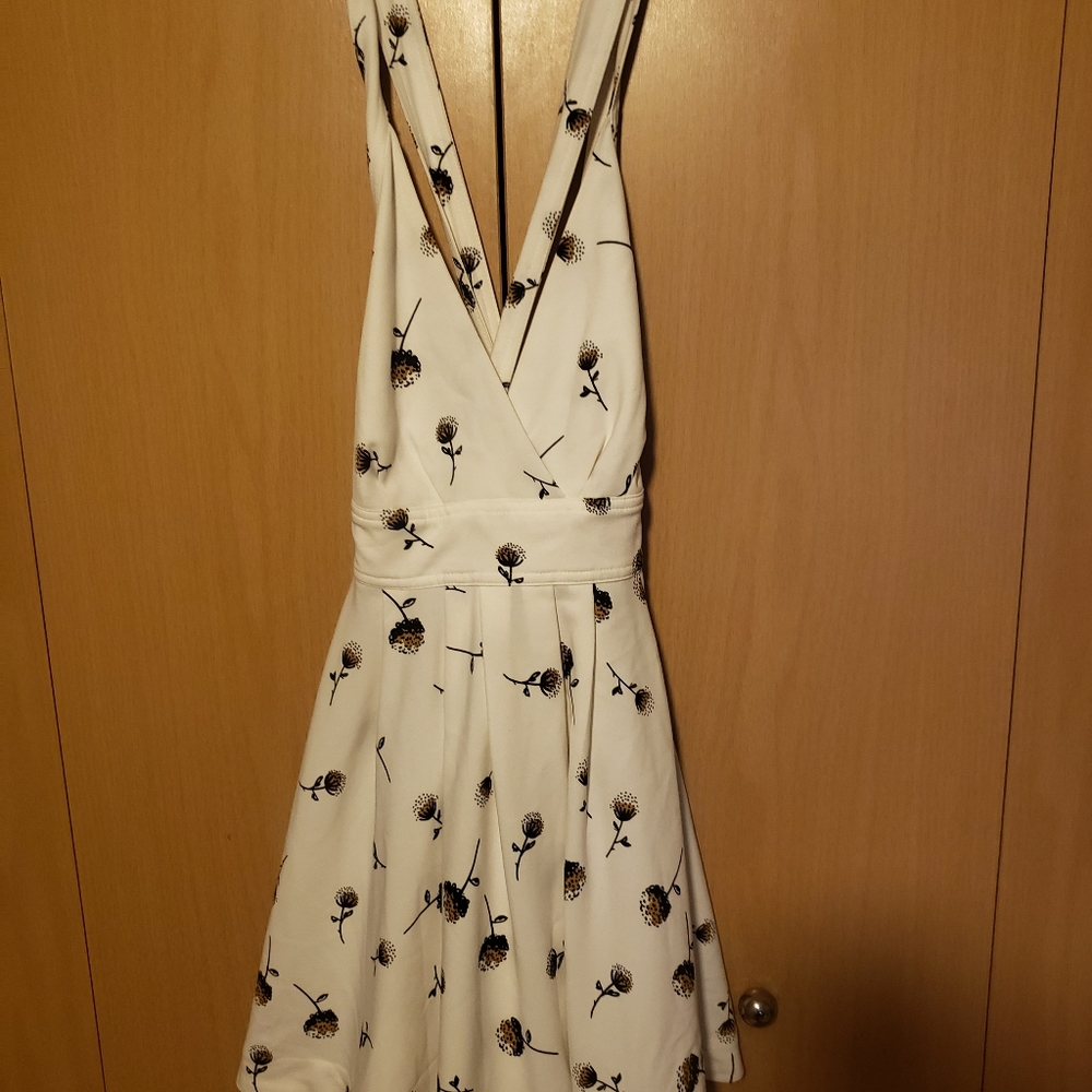 FREE PEOPLE IVORY HALTER DRESS WITH FLOWERS